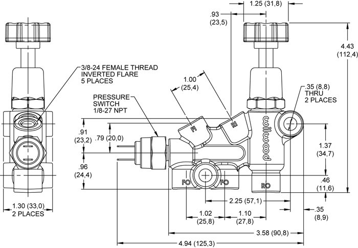 Регулятор тормозных усилий винтовой, сдвоенный (1/8NPT) Wilwood, 260-11179