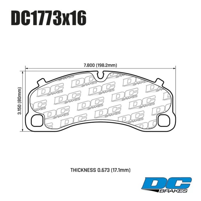 Колодки тормозные DC1773E16 DC Brakes RT.2, перед Porsche 911 Turbo, 991, 992, D=65mm