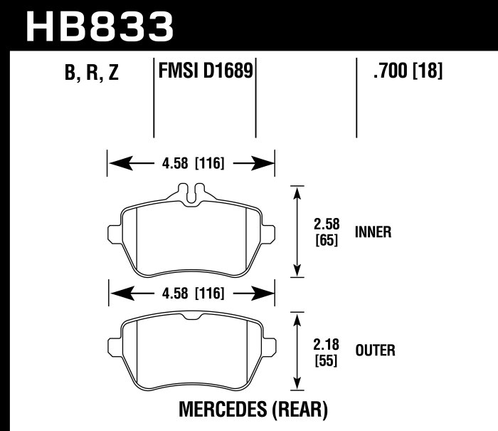 Колодки тормозные HB833B.700 HAWK HPS 5.0 задние Mercedes-Benz S-class W222; S-class coupe C217