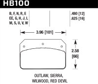 Колодки тормозные HB100W.625 HAWK DTC-30; Wilwood DL, Outlaw, Sierra 16mm