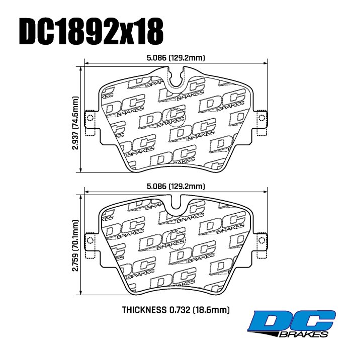 Колодки тормозные DC1892E18 DC Brakes RT.2, перед BMW 3 G20; X3 G01 под СКОБУ БЕЗ M тормозов