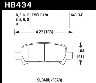 Колодки тормозные HB434G.543 HAWK DTC-60 Subaru (Rear)   14 mm