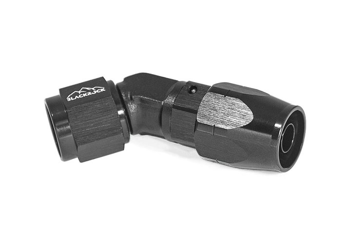 - 6 AN (6AN AN6) фитинг 45°, кованый, BLACKROCK LAB ЧЁРНЫЙ A06-045-6BK