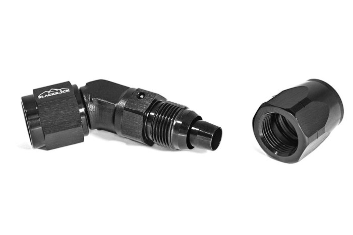 - 6 AN (6AN AN6) фитинг 45°, кованый, BLACKROCK LAB ЧЁРНЫЙ A06-045-6BK