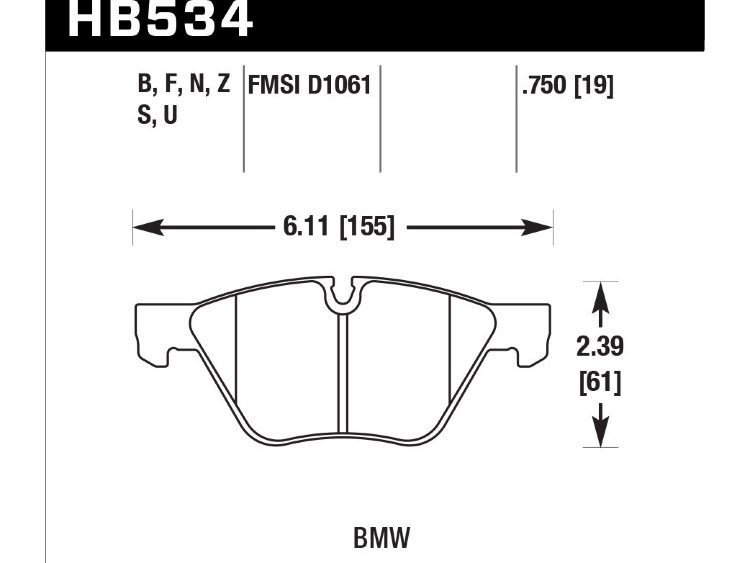 Колодки тормозные HB534F.750 HAWK HPS передние BMW 120, 125, 130, 318, 320, 325, 330, 525, 530, X1