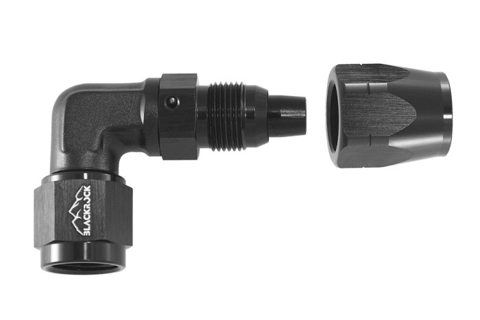 - 6 AN (6AN AN6) фитинг 90°, кованый, BLACKROCK LAB ЧЁРНЫЙ A06-090-6BK