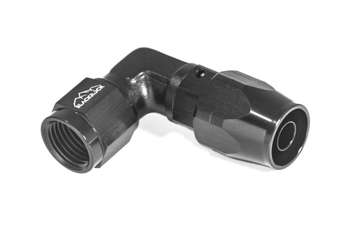 - 6 AN (6AN AN6) фитинг 90°, кованый, BLACKROCK LAB ЧЁРНЫЙ A06-090-6BK