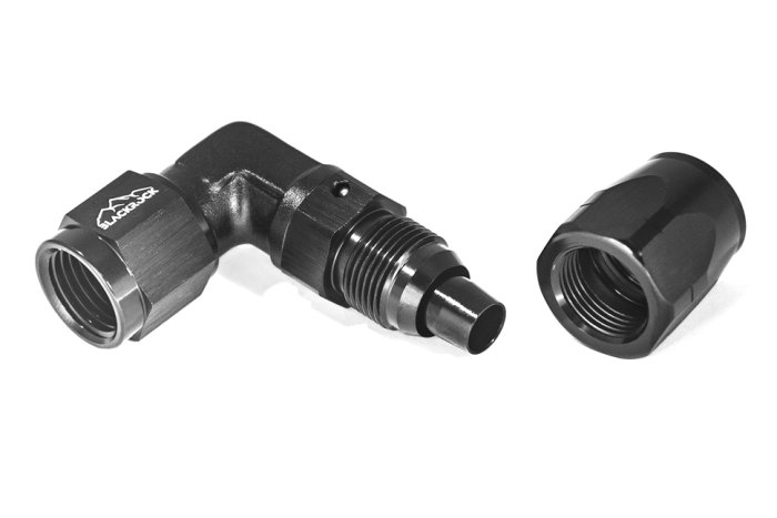 - 6 AN (6AN AN6) фитинг 90°, кованый, BLACKROCK LAB ЧЁРНЫЙ A06-090-6BK