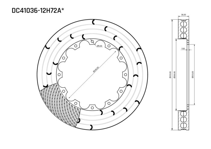 Ротор тормозного диска 410*36mm, DC Brakes DC41036-12H72A, H крепеж, AP Racing CP4095 D70mm