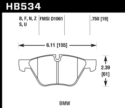 Колодки тормозные HB534N.750 HAWK HP Plus передние BMW 120, 125, 130, 318, 320, 325, 330, 525, 530