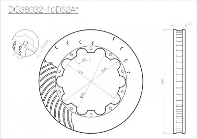 Ротор тормозного диска 380*32mm, DC Brakes DC38032-10D52A, D крепеж (Brembo, JBT)