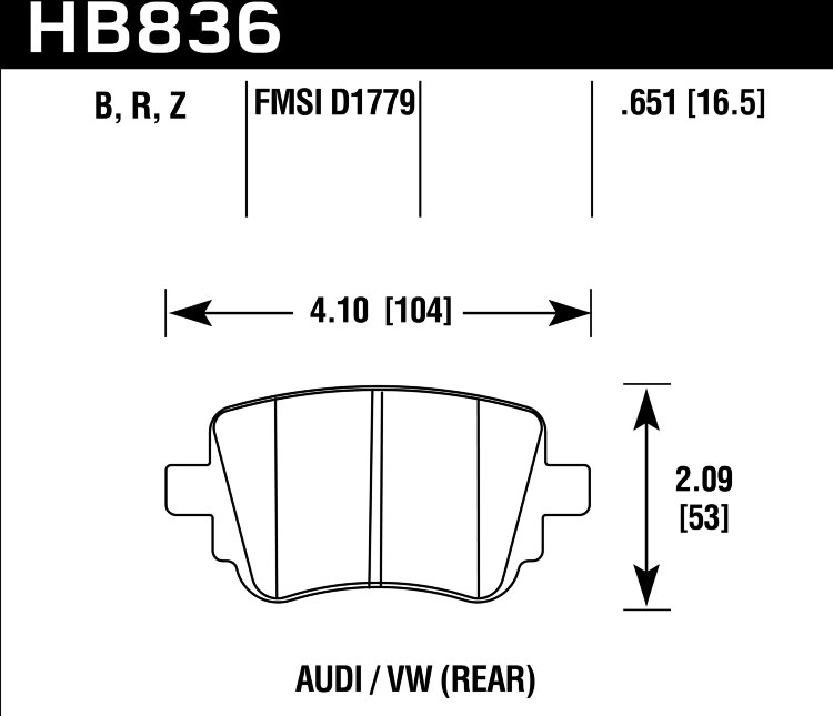 Колодки тормозные HB836B.651 HAWK HPS 5.0 VAG GOLF7; PASSAT; OCTAVIA; AUDI Q3 2014->  задние