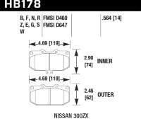 Колодки тормозные HB178F.564 HAWK HPS передние SUBARU Impreza WRX; Nissan 300ZX; HPB тип 1;