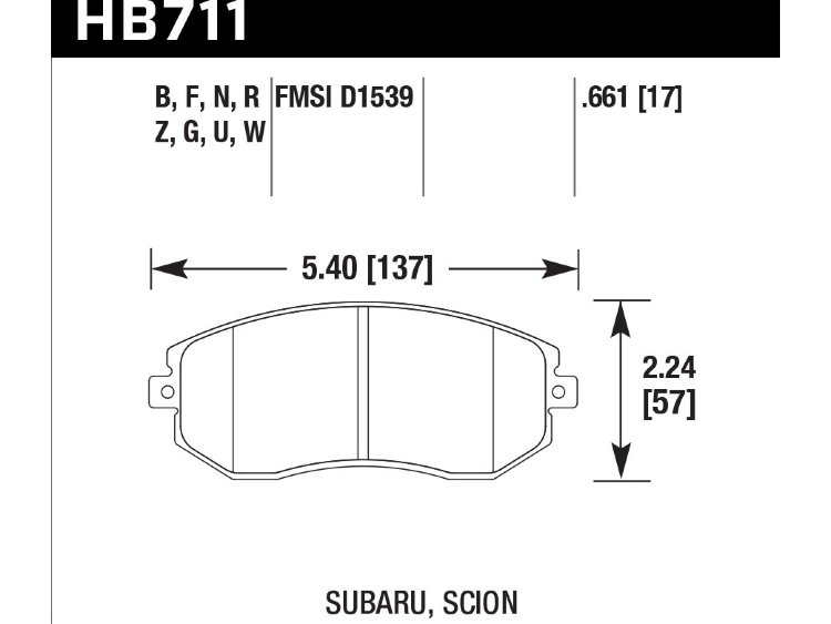Колодки тормозные HB711W.661 HAWK DTC-30 перед Subaru BRZ, Forester, Impreza 2011-> , Legacy, Outba