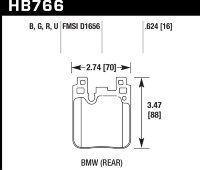 Колодки тормозные HB766N.624 HAWK HP+; задн. BMW M4 F82, F32; M3 F80 F30; F20 F22 F87 M-Performance