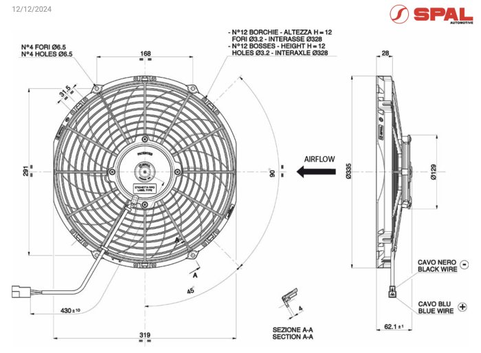 Вентилятор толкающий (перед радиатором) 12" (305mm) 2161 м3/ч SPAL VA10-AP50/C-61S