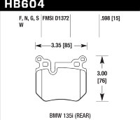 Колодки тормозные HB604F.598 HAWK HPS задние BMW 135i  (E88), (E82)