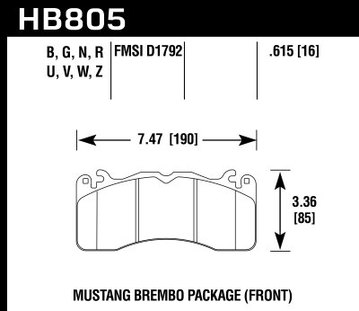 Колодки тормозные HB805B.615 HAWK HPS 5.0; перед FORD MUSTANG BREMBO PACKAGE 2015-&gt;