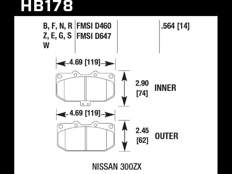 Колодки тормозные HB178S.564 HAWK HT-10  передние SUBARU Impreza WRX; Nissan 300ZX; HPB тип 1;