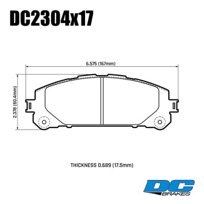 Колодки тормозные DC2304E17 DC Brakes RT.2, перед. TOYOTA HIGHLANDER U70 2019->