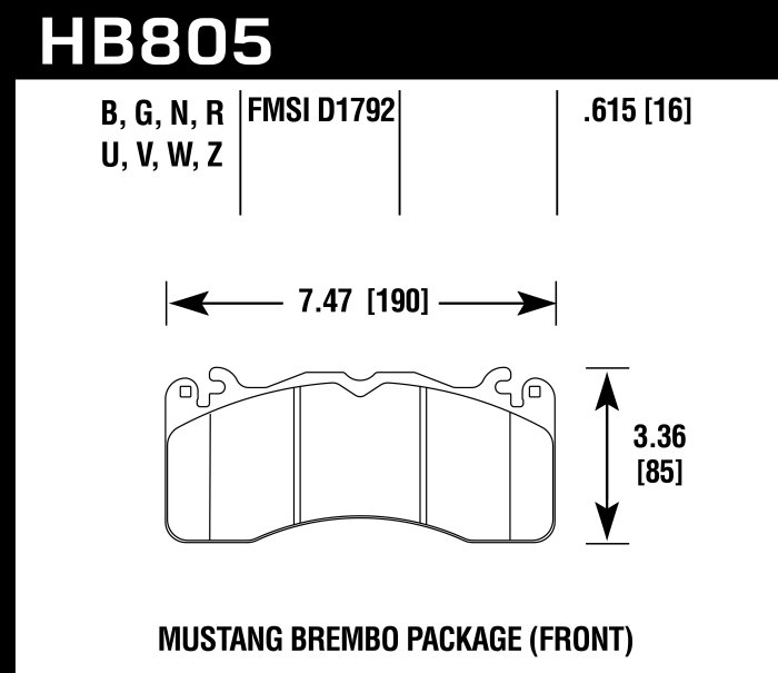 Колодки тормозные HB805G.615 HAWK DTC-60 перед FORD MUSTANG BREMBO PACKAGE 2015->
