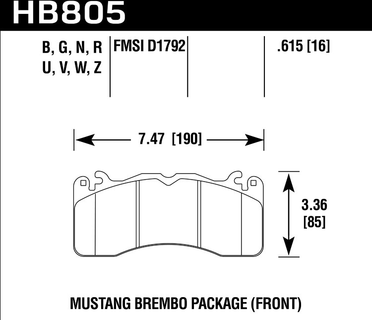 Колодки тормозные HB805G.615 HAWK DTC-60 перед FORD MUSTANG BREMBO PACKAGE 2015->