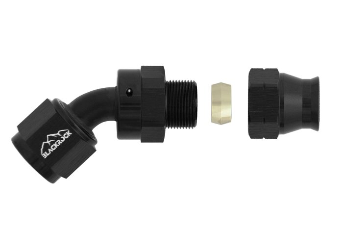 Фитинг AN-08, 45°, "мама" Hardline, алюминий, BLACKROCK LAB H08-045-BK