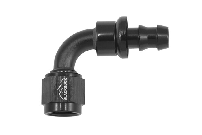 - 8 AN (8AN AN8) фитинг 90°, PUSH FIT серия BLACKROCK LAB P08-090-7BK