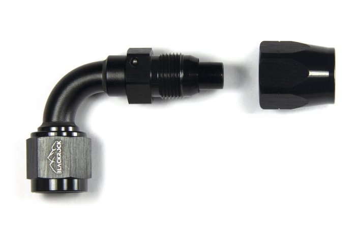 - 6 AN (6AN AN6) фитинг 90°, 20 серия Cutter Style, BLACKROCK LAB ЧЁРНЫЙ, A06-090-2BK