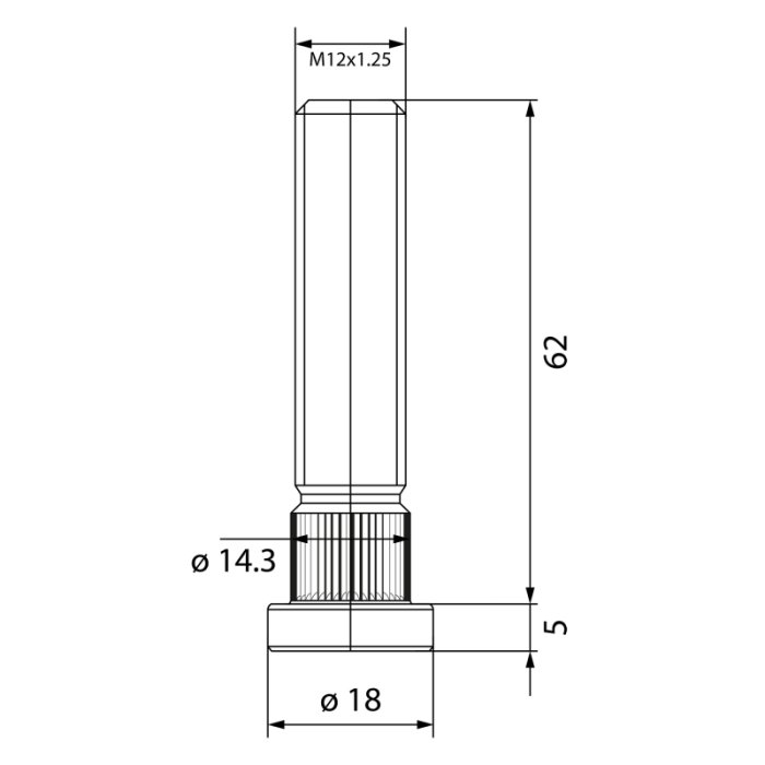 Шпилька колёсная, резьбы: гайка M12 x 1.25 mm; L=67mm, EvoCorse CM0750500010, SUBARU