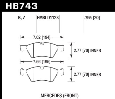 Колодки тормозные HB743Z.795 HAWK PC; передние  MB E W211; M W164; R W251; G W463; GL W164