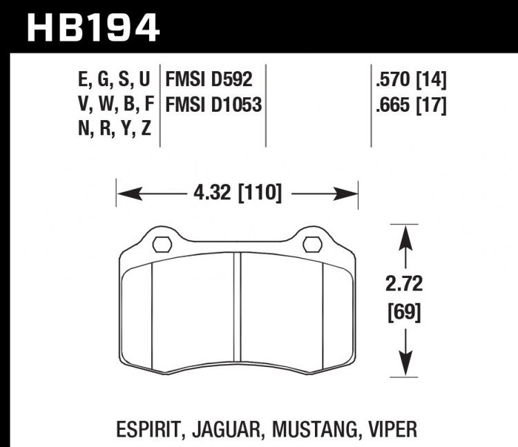 Колодки тормозные HB194D.665 HAWK ER-1