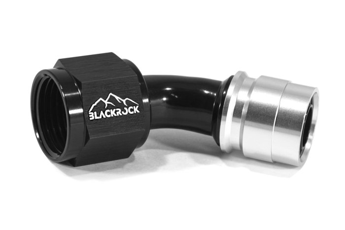 - 10 AN (10AN AN10) фитинг 45°, под опрессовку, под PTFE шланг, BLACKROCK LAB ЧЁРНЫЙ, C10-045-8BK