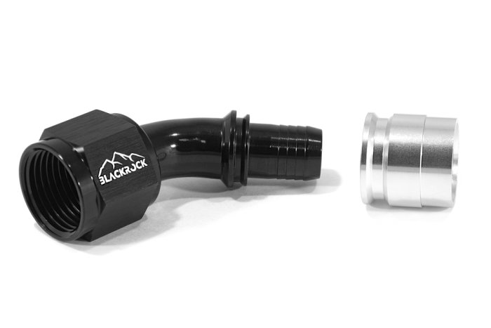 - 10 AN (10AN AN10) фитинг 45°, под опрессовку, под PTFE шланг, BLACKROCK LAB ЧЁРНЫЙ, C10-045-8BK