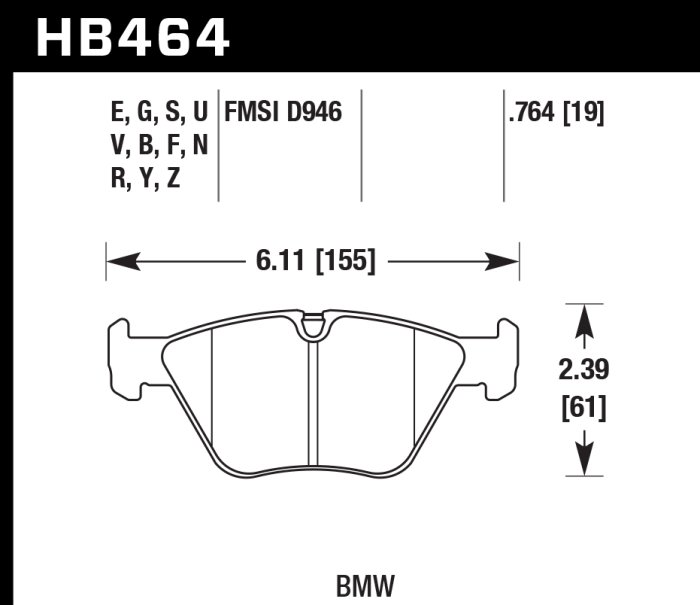 Колодки тормозные HB464N.764 HAWK HP Plus передние BMW 3' (E46), M3 (E46), 5 (E39), X3 (E83)