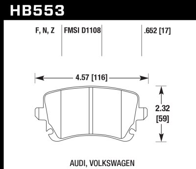 Колодки тормозные HB553F.652 HAWK HPS задние VAG A6 C5, C6; A4 B6, B7; 