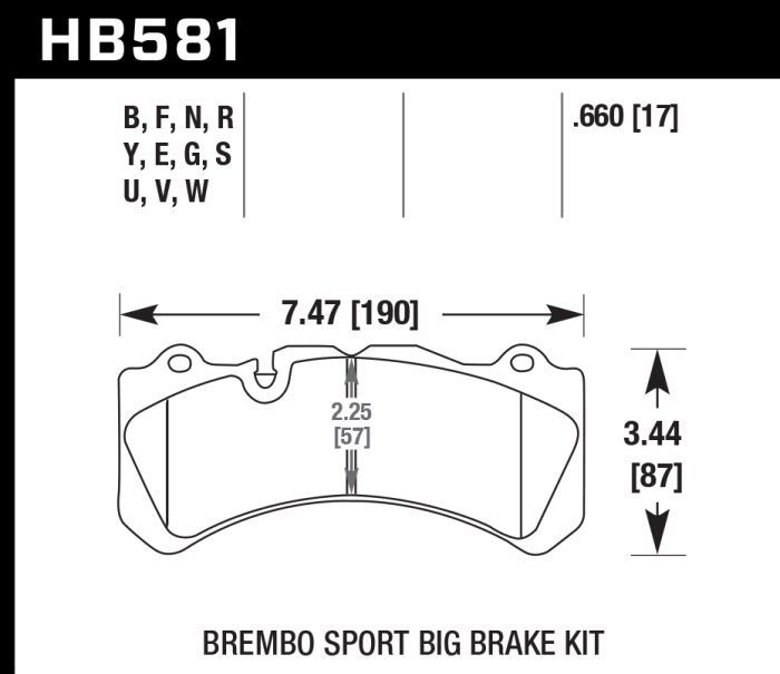 Колодки тормозные HB581F.660 HAWK HPS Brembo GT 6 поршней тип J, N