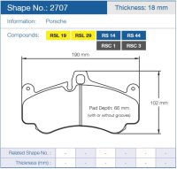 Колодки тормозные 2707-RS14 PAGID RS14 передние PORSCHE 911 (996), (997), GT2, GT3 Cup, CARRERA GT