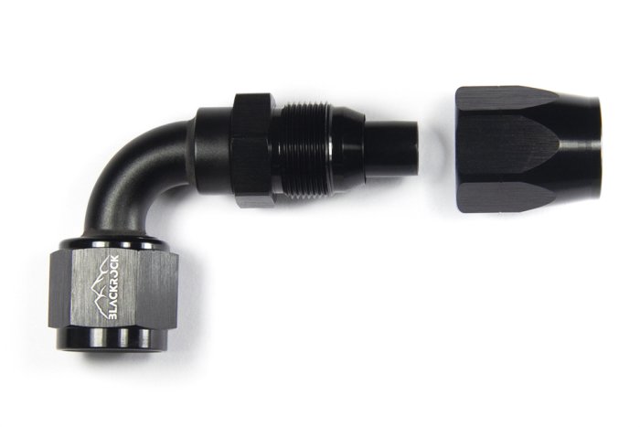 - 8 AN (8AN AN8) фитинг 90°, 20 серия Cutter Style, BLACKROCK LAB ЧЁРНЫЙ, A08-090-2BK