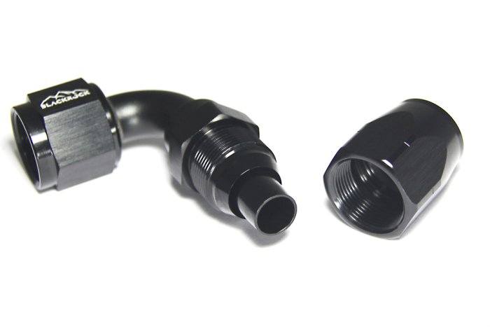 - 8 AN (8AN AN8) фитинг 90°, 20 серия Cutter Style, BLACKROCK LAB ЧЁРНЫЙ, A08-090-2BK