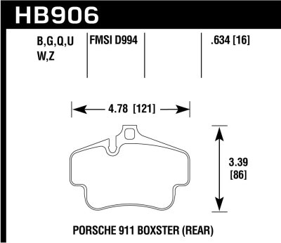 Колодки тормозные HB906N.634 задн PORSCHE 718 Cayman, Boxter; 911 997 3,6; 911 996 