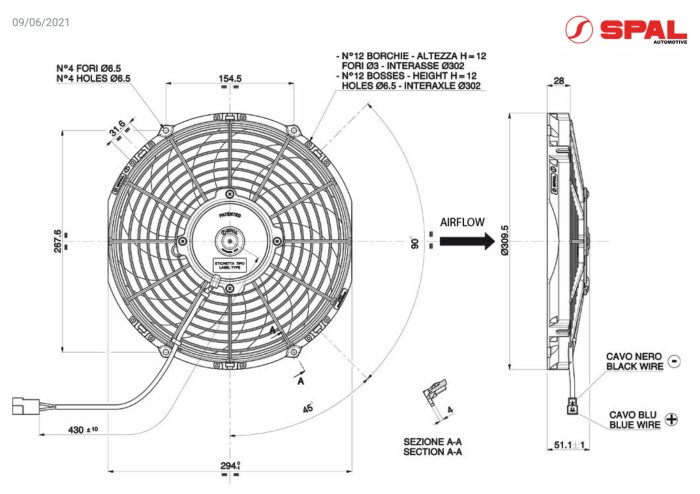 Вентилятор втягивающий (за радиатором) 11" (280mm) 1430 м3/ч SPAL VA09-AP12/C-54A