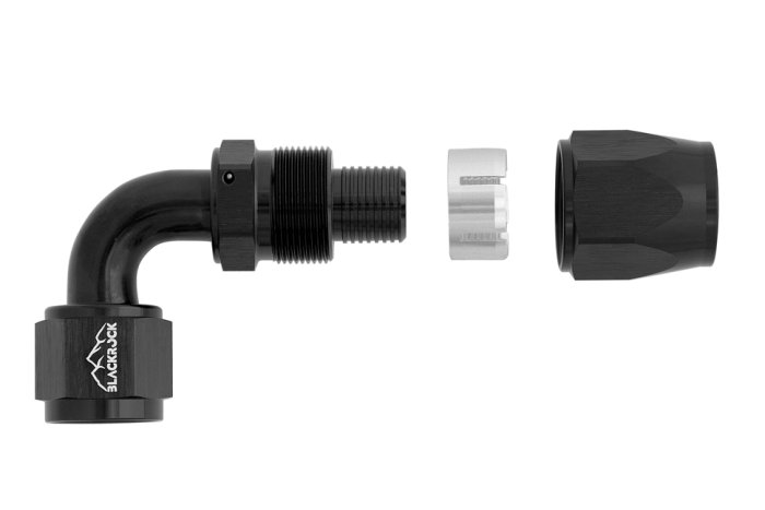 - 10 AN (10AN AN10) фитинг 90°, K90 серия, BLACKROCK LAB ЧЁРНЫЙ, K10-090-9BK