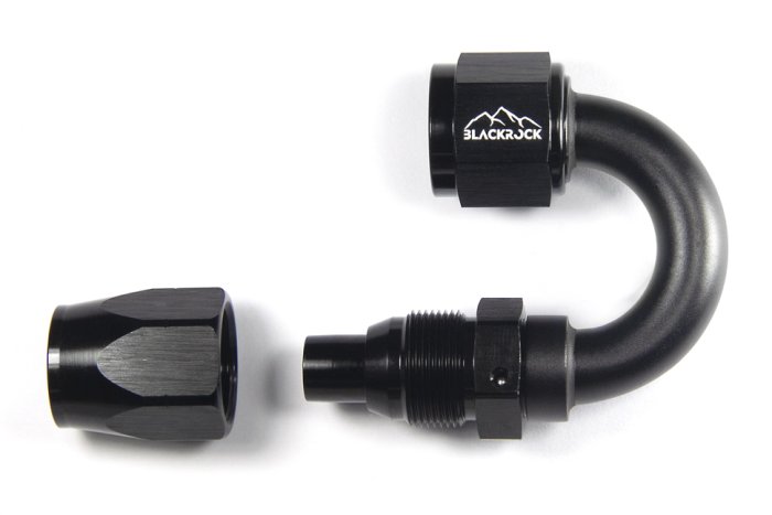 - 8 AN (8AN AN8) фитинг 180°, 20 серия Cutter Style, BLACKROCK LAB ЧЁРНЫЙ, A08-180-2BK