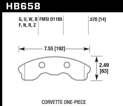 Колодки тормозные HB658W.570 HAWK DTC-30; Corvette 1-pc (Front) 15mm