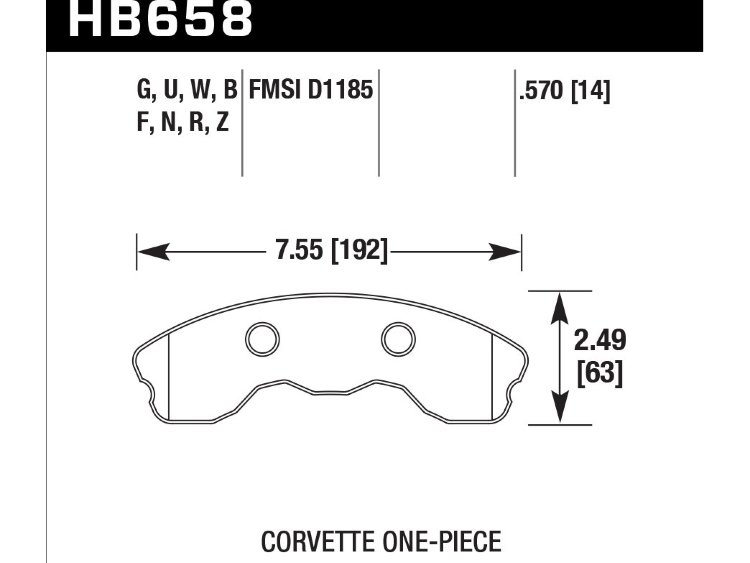 Колодки тормозные HB658W.570 HAWK DTC-30; Corvette 1-pc (Front) 15mm
