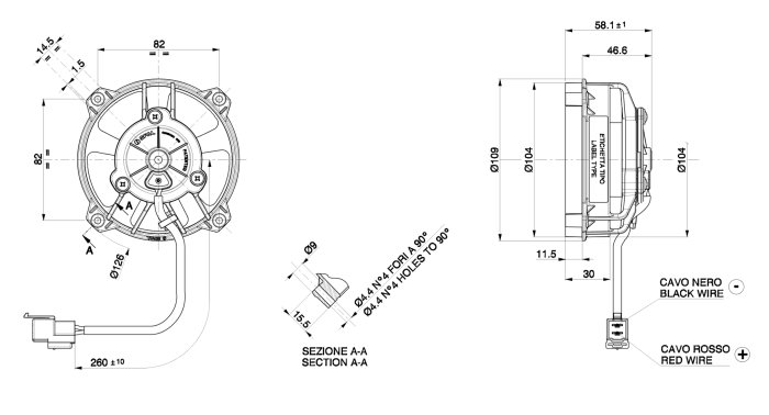 Вентилятор втягивающий (за радиатором) 4" (96mm) 250 м3/ч SPAL VA32-A101-62A