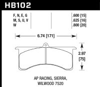 Колодки тормозные HB102G.600 HAWK DTC-60; AP Racing 6, Sierra/JFZ, Wilwood 15mm