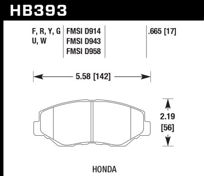 Колодки тормозные HB393W.665 HAWK DTC-30; Honda (Front) 17mm