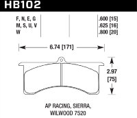 Колодки тормозные HB102G.625 HAWK DTC-60; AP Racing 6, Sierra/JFZ, Wilwood 16mm